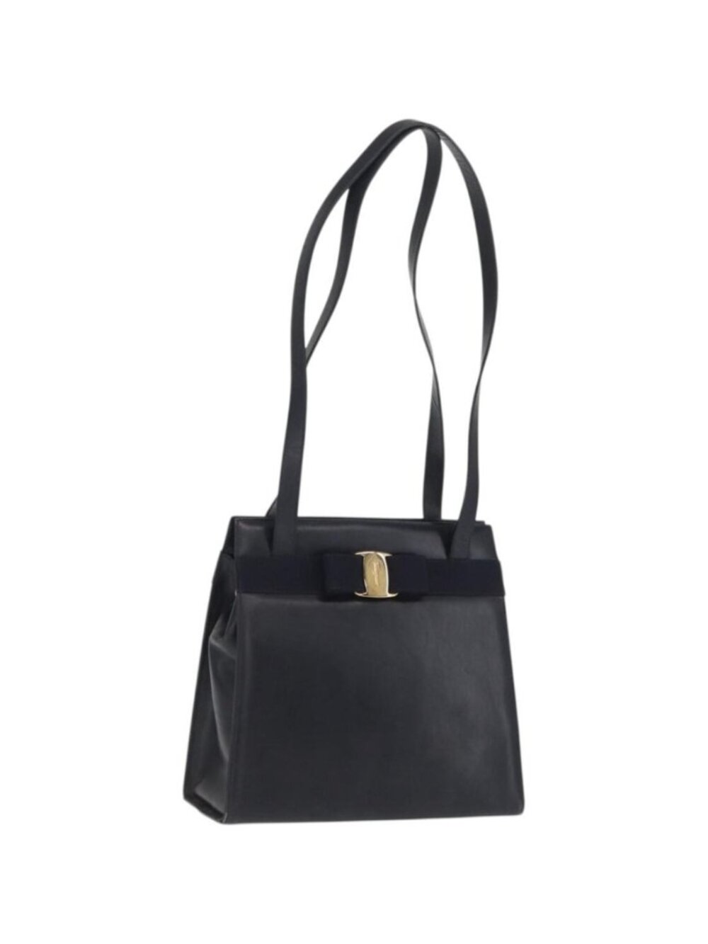 Salvatore Ferragamo Vala Ribbon Shoulder Bag Leather Navy Gold